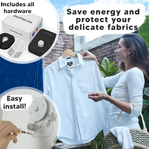 Miniatura 4 de GorillaLine - Tendedero retráctil para interiores y exteriores - Línea de lavandería de secado de ropa resistente - Tendedero montado en la pared