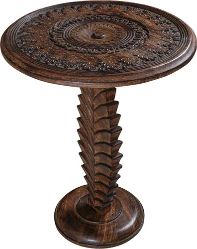 Miniatura 33 de Mesa de café de madera, mesa auxiliar con pilar individual, mesa pequeña, mesita de noche, mesa lateral, mesa de cabecera, mesa lateral de sala