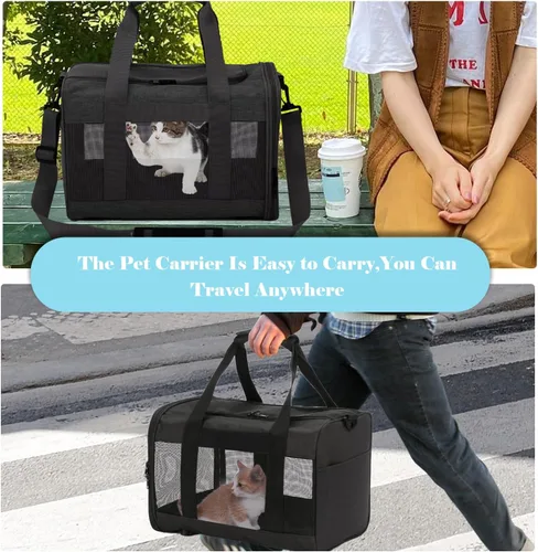 Miniatura 7 de Transportador de viaje para gatos, de lados suaves, ventilado, transpirable, plegable, transportador suave aprobado por aerolíneas para perros