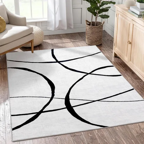 Miniatura 22 de YIHOUSE Alfombra lavable de 5 x 7 pies, moderna abstracta en blanco y negro, antideslizante, para dormitorio, oficina en casa (abstracto, 5 x 7 pies)