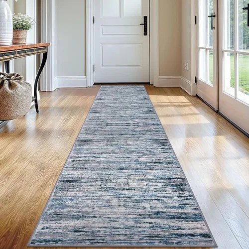 Miniatura 125 de Lansny Alfombra moderna abstracta de 2 x 5 pies, color negro, gris, blanco, lavable, alfombra de entrada para cocina, alfombra antideslizante suave