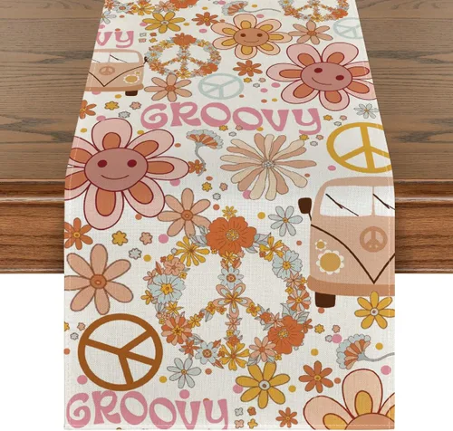 Artoid Mode Camino de mesa con diseño de margaritas y flores, diseño de corona flotante para cocina, comedor, decoración para exteriores y fiestas