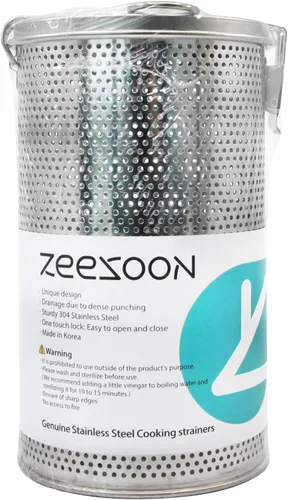 ZEESOON Colador alto perforado de acero inoxidable genuino de grado comercial, sistema de bloqueo de un solo toque, uso en restaurantes y hogares