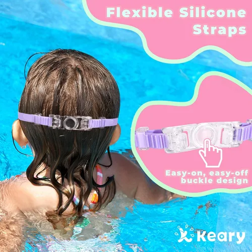 Miniatura 6 de Keary - Paquete de 2 gafas de natación para niños de 3 a 15 años, protección ultravioleta, antivaho, para piscina, agua, para niños, niñas, jóvenes