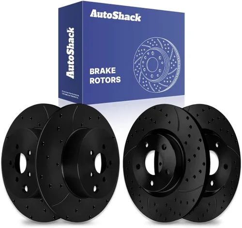 AutoShack Rotores de freno perforados y ranurados delanteros y traseros | Reemplazo para Subaru Impreza 2.0L AWD 2012-2016 | Recubrimiento E negro |
