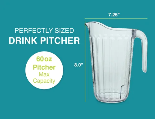 Miniatura 6 de Arrow - Jarra de plástico transparente, 60 onzas, diseño apilable que ahorra espacio, apta para lavavajillas, ideal para agua, cerveza y jugo, sin