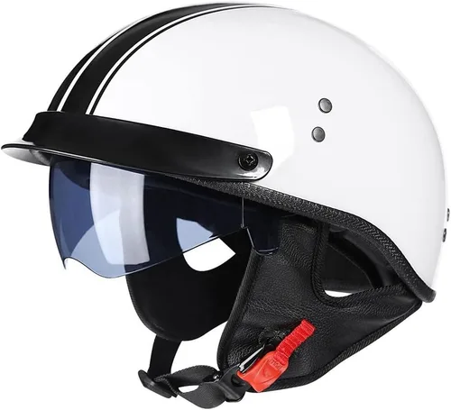 Miniatura 10 de Casco retro de motocicleta para adultos, hombres y mujeres, aprobado por DOT, estilo alemán, cascos de media cara con gafas desplegables, visera
