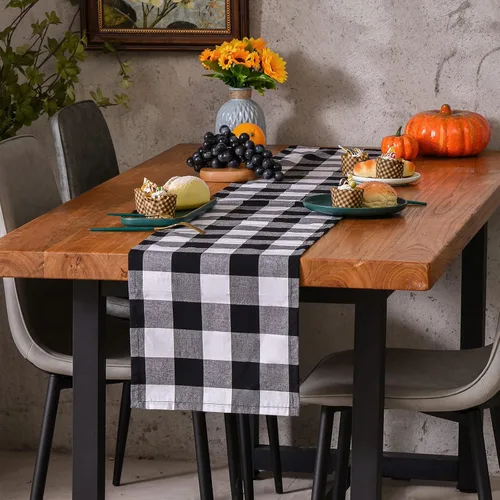 Miniatura 3 de Tosewever Buffalo Check Plaid Camino de Mesa a Cuadros, Mezcla de Algodón y Poliéster, Camino de Mesa Familiar Clásico para Fiestas en Interiores