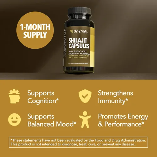 Miniatura 3 de Shilajit Cápsulas para hombres y mujeres – 1000 mg de extracto de Shilajit (estandarizado al 20% de ácido fúlvico) – 60 unidades – Suplemento
