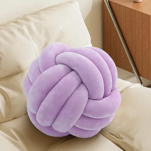 Miniatura 36 de Almohada Bola de Nudo Gris, Almohada Decorativa Hecha a Mano, Cojín Redondo Suave Anudado para Sofá y Dormitorio, Linda Decoración del Hogar