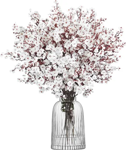Uieke - Ramo de 6 flores artificiales de aliento de bebé, flores falsas de seda blancas, imitación de gypsophila, toque real, flores artificiales