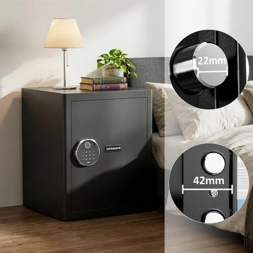 Miniatura 5 de Caja de seguridad biométrica para el hogar, seguridad de huellas dactilares de 1.6 pies cúbicos con teclado digital, llaves de emergencia, respaldo