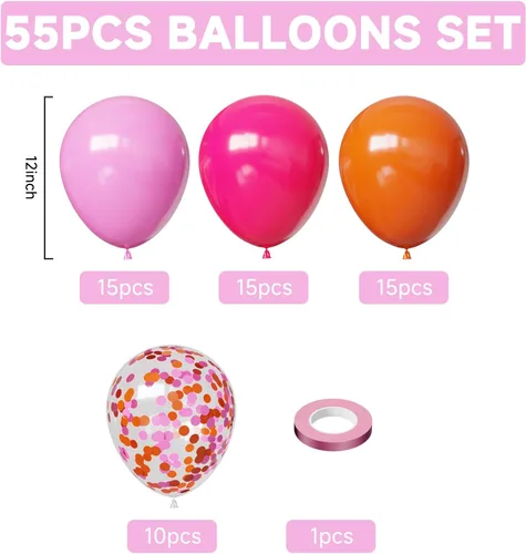 Miniatura 3 de Pink and Orange Balloons, 55PCS light pink balloons 12inch Pink Orange Confetti Balloons for Baby Shower, Birthday, Wedding, Tropical Party