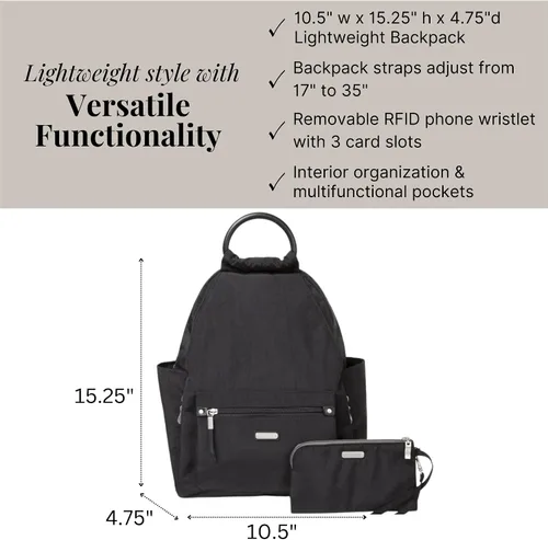 Miniatura 4 de Baggallini Mochila todo el día para mujer con pulsera de teléfono RFID, Negro, talla única