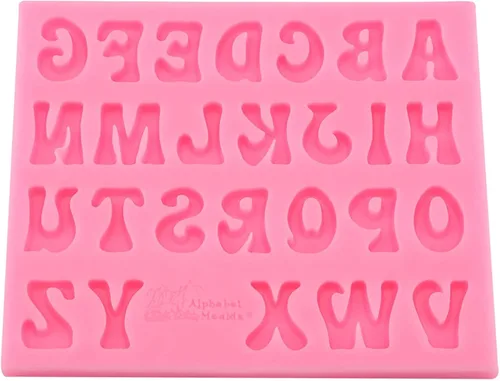 Moldes de silicona con forma de letras, herramienta de decoración, rosa, gris, molde del alfabeto para pastel, fondant, chocolate (rosa)