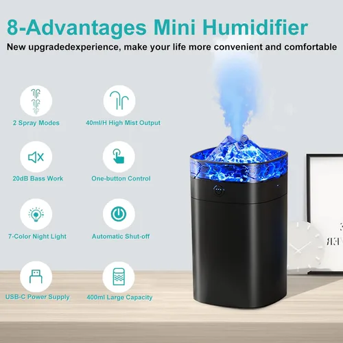 Miniatura 2 de Minihumidificador portátil, humidificador pequeño de 400 ml con gran rociado de 2 modos, humidificadores de escritorio personal USB para el hogar