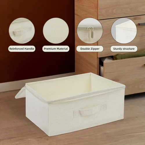 Miniatura 3 de Caja de almacenamiento de ropa de tela con tapa con cremallera, paquete de 3 organizadores de armario a prueba de polvo, cajas plegables para sala