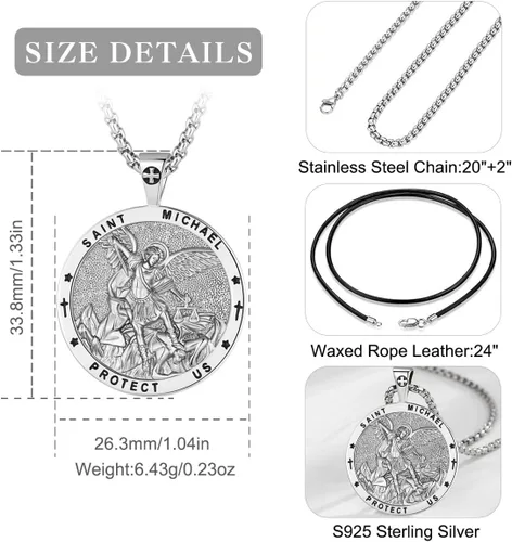 Miniatura 120 de EUDORA Collar de plata de ley 925, San Cristóbal y San Benito, San Miguel, Virgen María, San Judas Tadeo, Cruz de Buen Pastor y Arcángel, Medalla
