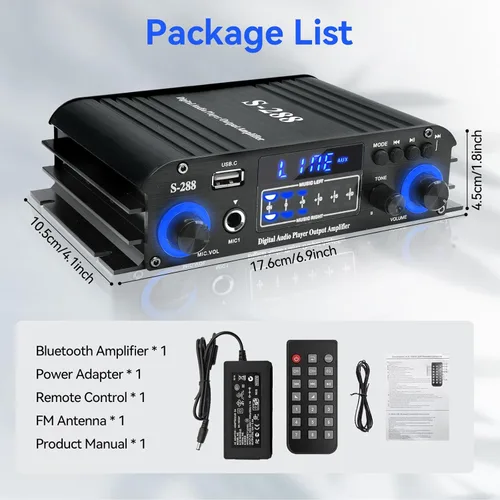 Miniatura 6 de Receptores estéreo de 4 canales, amplificador de audio para el hogar Bluetooth 5.0, RMS 50Wx4 Máx 1200W amplificador de potencia HiFi, USB/SD/FM