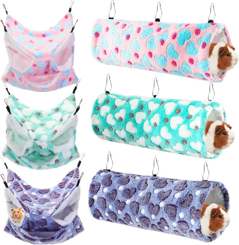 Sweetude Juego de 6 hamacas para ratas, túnel colgante de hurón, hamacas de conejillo de indias de 3 niveles, cama de chinchilla suave para Lovely