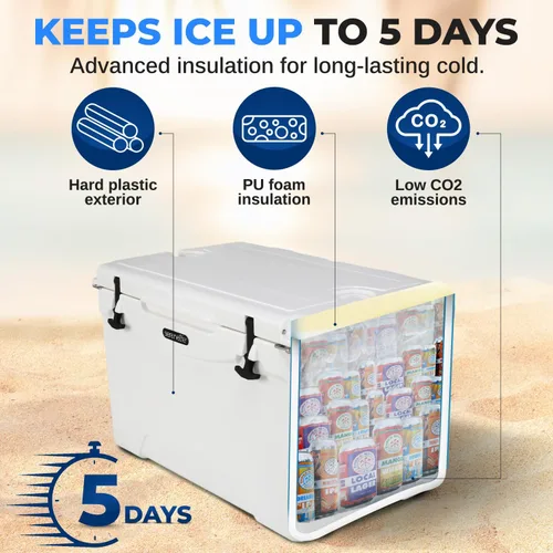 Miniatura 3 de SereneLife Caja enfriadora rotomoldeada ultrarresistente de 25 a 75 cuartos de galón, con capacidad para hasta 64 latas, mantiene el hielo hasta 5