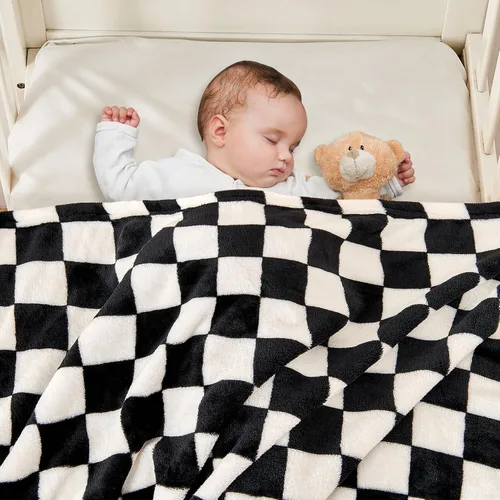 Miniatura 3 de Yurhap Manta de Bebé a Cuadros de Forro Polar para Niños y Niñas, Ultra Suave, Acogedora y Esponjosa, Mantas Receptoras para Bebés, Niños Pequeños