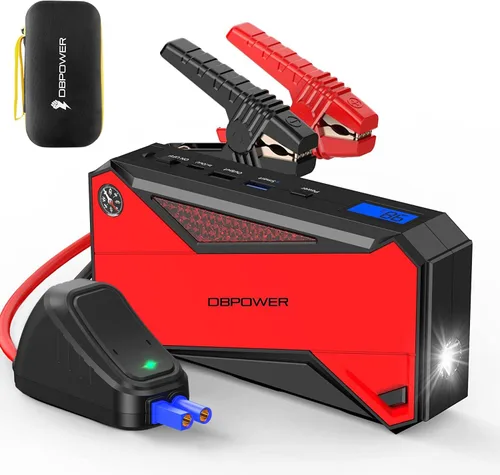 DBPOWER Arrancador de coche portátil Peak 1600A 18000mAh (hasta 7.2 gasolina, motores diésel de 5.5L) con puerto de carga inteligente, pantalla LCD,