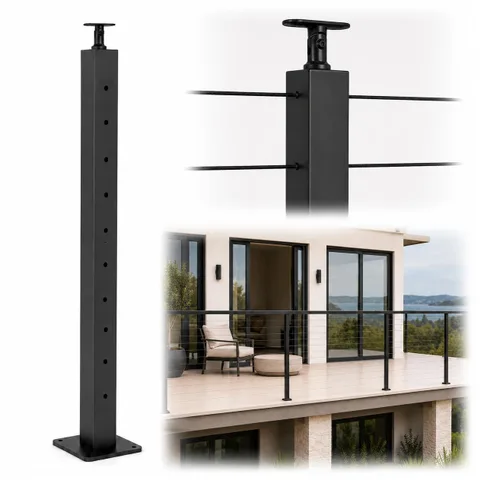 Miniatura 10 de 1 poste de barandilla de cable de 36 x 2 x 2 pulgadas, acabado negro de acero inoxidable, para escaleras y pasamanos de cubierta, se puede instalar