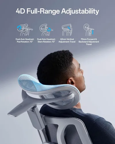 Miniatura 4 de Hbada E3 Pro 2026 Edition Silla de oficina ergonómica, silla de escritorio de malla con soporte lumbar flotante de 3 zonas, reposacabezas 4D Gris