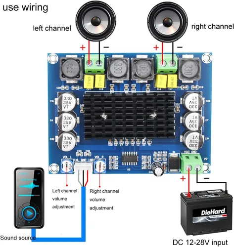Miniatura 2 de Clyxgs TPA3116D2 Placa de amplificador de audio digital de doble canal clase D, DC12-26V módulo de amplificador estéreo de alta potencia