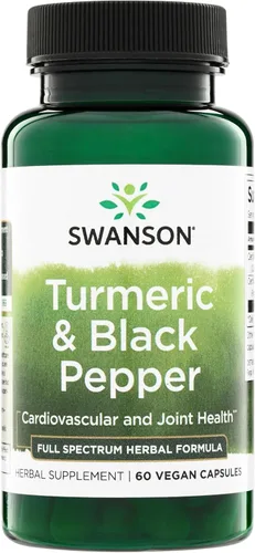 Swanson Suplemento orgánico de salud articular de cúrcuma y pimienta negra para adultos activos que buscan apoyo antiinflamatorio con