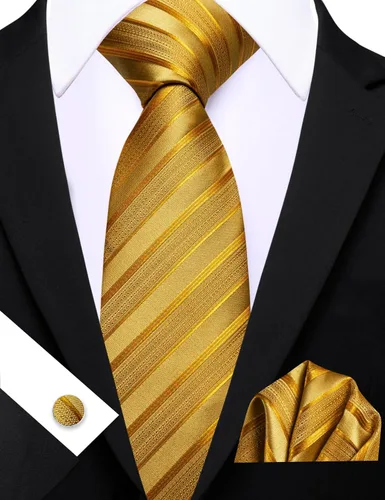 Miniatura 286 de Barry.Wang Juego de corbatas para hombre, corbata de seda a rayas, tejido a cuadros, gemelos formales, negocios, boda