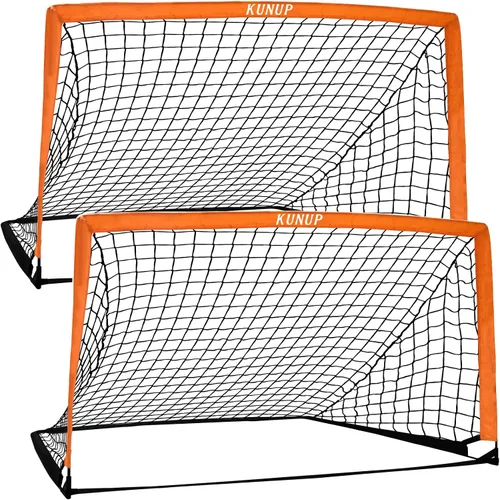 Miniatura 26 de Juego de 2 porterías de fútbol para niños, 5 x 3, 6 x 4, 9 x 5, red de práctica de fútbol plegable con bolsa de transporte portátil para niños