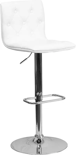 Miniatura 11 de Flash Furniture Taburete de bar contemporáneo de vinilo gris capitoné con botones y altura ajustable con base cromada
