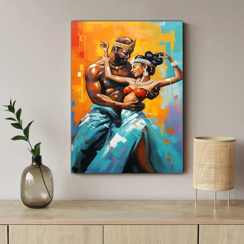 Miniatura 3 de Arte de pared afroamericano, decoración de rey y reina bailarín negro para sala de estar, arte de pareja de amor negro para dormitorio, lienzo