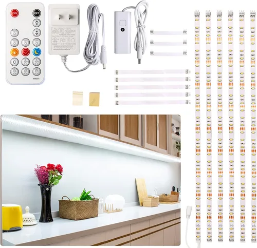 WOBANE - Luz para debajo de la encimera, iluminación led regulable, 6 tiras de luz con control remoto para cocina, estante, despensa, escritorio y