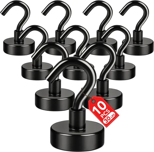 Miniatura 12 de E BAVITE Ganchos magnéticos negros, gancho magnético de neodimio fuerte de 30 libras para crucero, parrilla, toalla, colgar en interiores, cocina