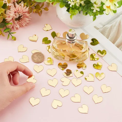 Miniatura 3 de PH PandHall - 100 espejos dorados para manualidades, azulejos de espejo autoadhesivos de corazón de 0.7 pulgadas, calcomanías de espejo acrílico
