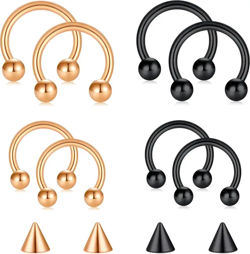 Miniatura 8 de D.Bella Anillos de herradura para el tabique de nariz de acero quirúrgico 16G 18G 20G Joyería de piercing para nariz, cartílago, hélix, tragus, aro