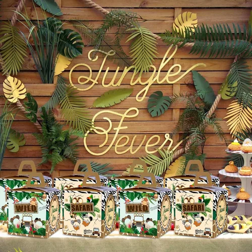 Miniatura 7 de 24 cajas de golosinas de regalo para fiesta de safari de ratón de la selva, animales de safari tropical, Let's Go Wild One cumpleaños, revelación