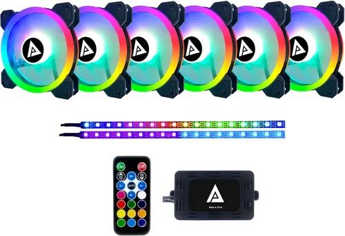 Miniatura 2 de Apevia TL612L2S-RGB Twilight - Ventilador LED silencioso de doble anillo RGB que cambia de color con control remoto, 28 LED y 8 almohadillas de goma