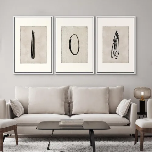 Miniatura 540 de SIGNWIN Lienzo enmarcado para pared, arte con pinceladas de flujo neutro en tonos beige abstractos, ilustraciones, arte moderno, decorativo