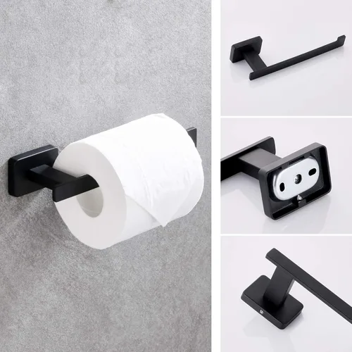 Miniatura 6 de Juego de accesorios de baño de 4 piezas, juego de toalleros de acero inoxidable negro mate montado en la pared, incluye toallero de 18 pulgadas