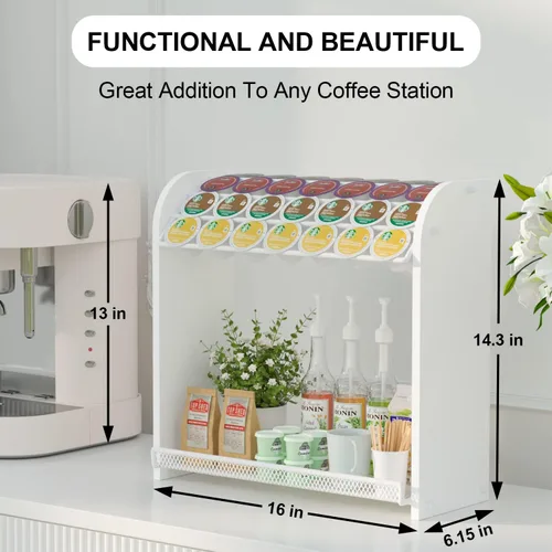 Miniatura 6 de Lixple Organizador de cápsulas de café para encimera, soporte de bambú para tazas K, organizador de estación de café de fácil montaje para barra