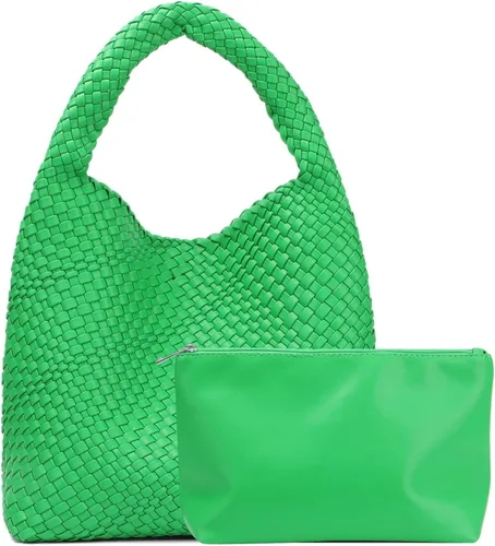 Ynport Bolso de mano tejido para mujer, grande, de verano, para la playa, estilo hobo, a la moda, hecho a mano, con asa superior, con bolso de mano