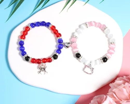 Miniatura 3 de QqzsJewls Pulseras de amistad a juego de arañas para mejores amigos, pulseras con dije de corazón para novia, novio, juego de 2 unidades, Halloween