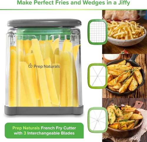 Miniatura 2 de Prep Naturals 3-en-1 Cortador manual de patatas fritas - Cuchillas intercambiables para cortador de patatas y cortador de freír - Funciona como