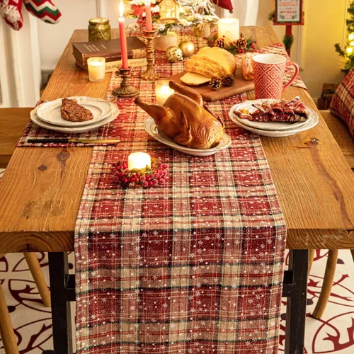 Miniatura 4 de Camino de mesa de Navidad a cuadros beige, caminos de mesa de vacaciones de invierno de 72 pulgadas de largo, decoraciones de Navidad