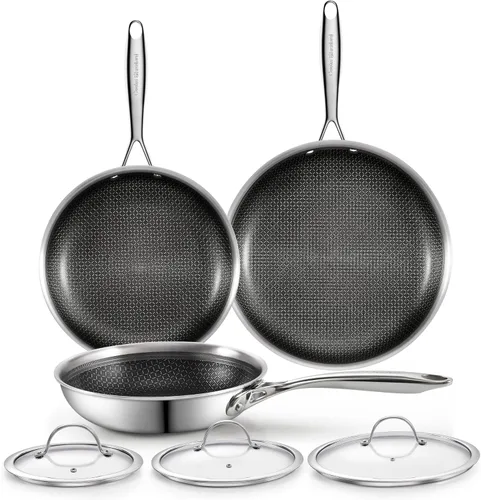 Miniatura 10 de Cooks Standard Sartén antiadherente híbrida de 8 pulgadas con revestimiento de varias capas, sartén de acero inoxidable con tapas de vidrio