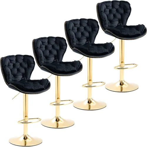 Miniatura 12 de Deolme Taburetes de bar giratorios de terciopelo negro, juego de 2 sillas de bar modernas ajustables de altura de mostrador, taburetes de bar